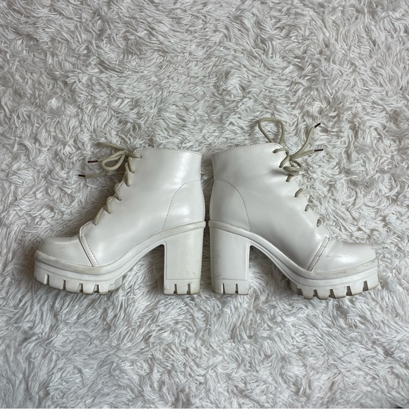 White Platform Lace-Up Heeled Booties - Picture 8 of 9